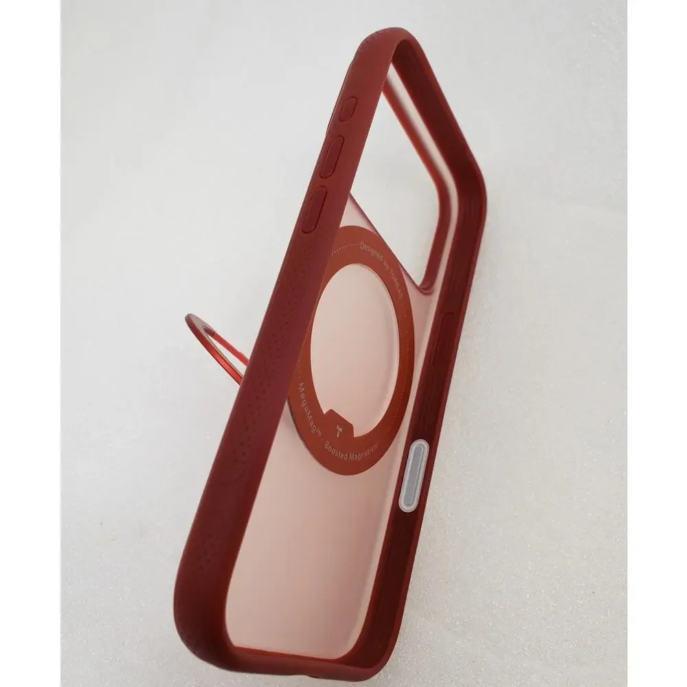 TORRAS Ostand Ring Magnetic Case with Stand for iPhone 17 Pro (Red / Metallic)